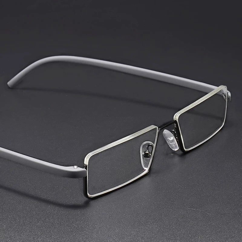 May Flower Anti-Blue Light Reading Glasses – Men’s Half-Frame TR90 Prescription Eyewear +1.75 with Case