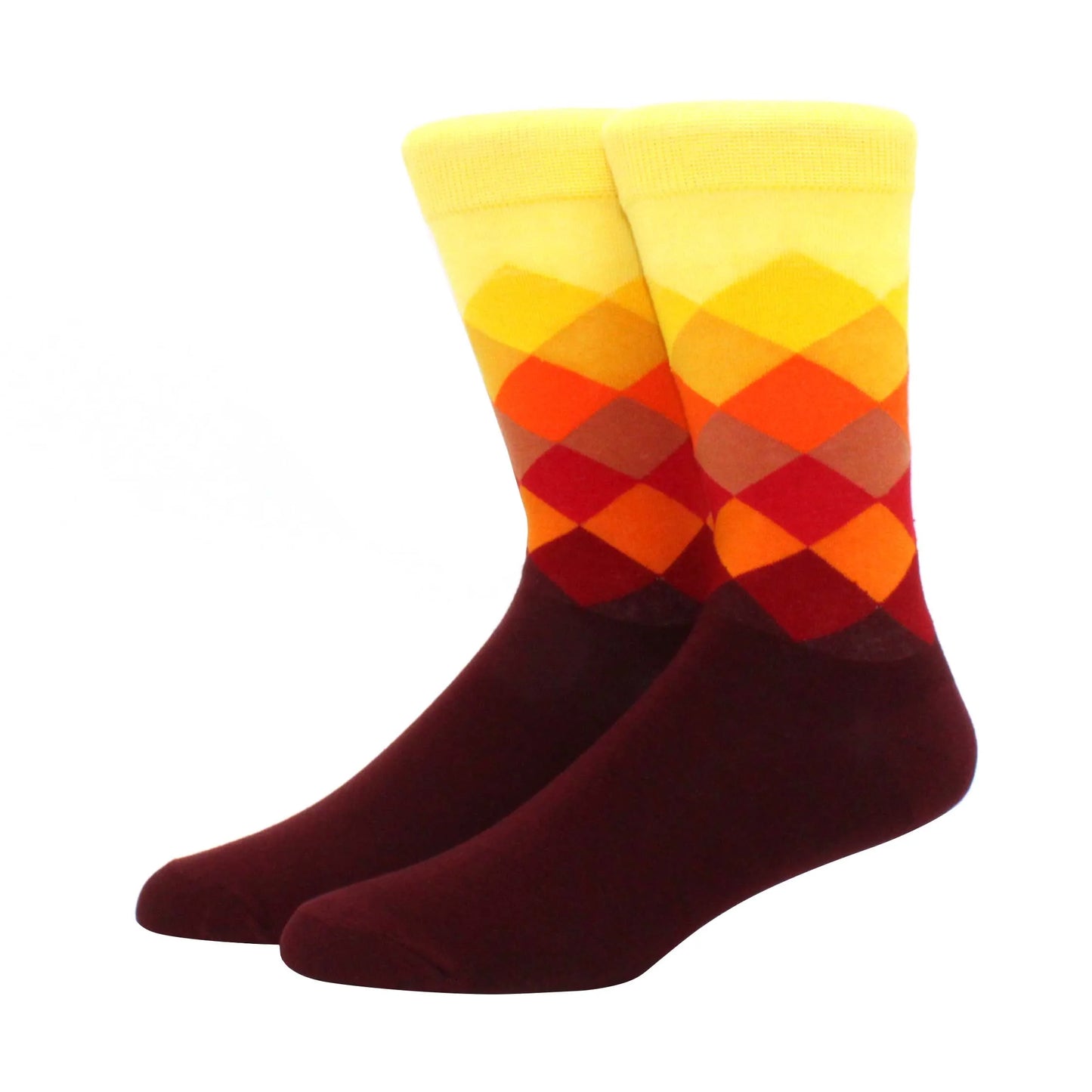 Men’s Funny Argyle Diamond Pattern Cotton Socks – Large Size 3D Geometric Crew Tube Socks, Combed Cotton Casual Novelty Socks