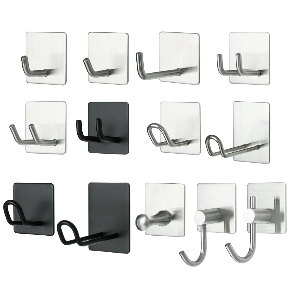 Stainless Steel Wall-Mounted Robe Hook - Rustproof Adhesive Towel and Coat Hanger for Bathrooms and Kitchens