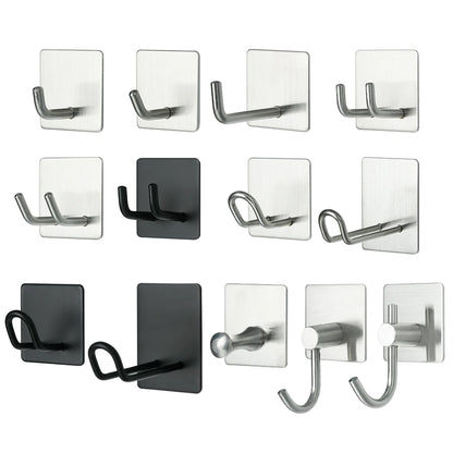 Stainless Steel Wall-Mounted Robe Hook - Rustproof Adhesive Towel and Coat Hanger for Bathrooms and Kitchens