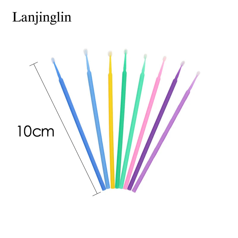 100/200pcs Eyelash Cleaning Brushes — Micro Cotton Swabs & Microbrushes for Lash Extensions, Makeup Removal & Beauty Care