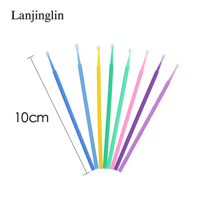100/200pcs Eyelash Cleaning Brushes — Micro Cotton Swabs & Microbrushes for Lash Extensions, Makeup Removal & Beauty Care
