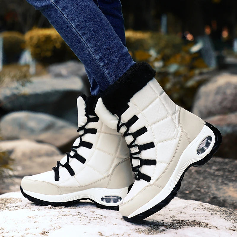Women’s Winter Snow Boots – High-Quality Warm Lace-Up Ankle Boots, Waterproof Comfortable Outdoor Hiking Shoes, Size 36-42