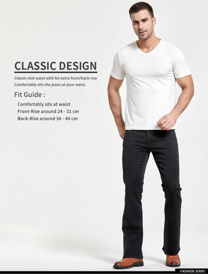 Men’s Bootcut Jeans — Slim Fit Stretch Denim Pants Slightly Flared Classic Designer Trousers Blue Black