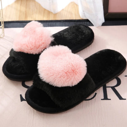 Women’s Indoor Home Slippers – Warm, Non-Slip Plush Bedroom Shoes with Cute Heart Pattern for Autumn & Winter