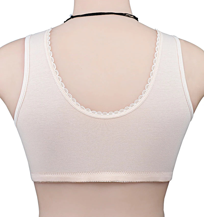 Comfortable Cotton Wireless Bra for Women — Lace Front Closure Soft Lingerie Underwear