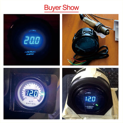 52mm Digital Air Fuel Ratio Gauge — AFR Display with Narrowband O2 Oxygen Sensor 0258006028, Smoked Car Gauge for Gasoline Engines, 12V