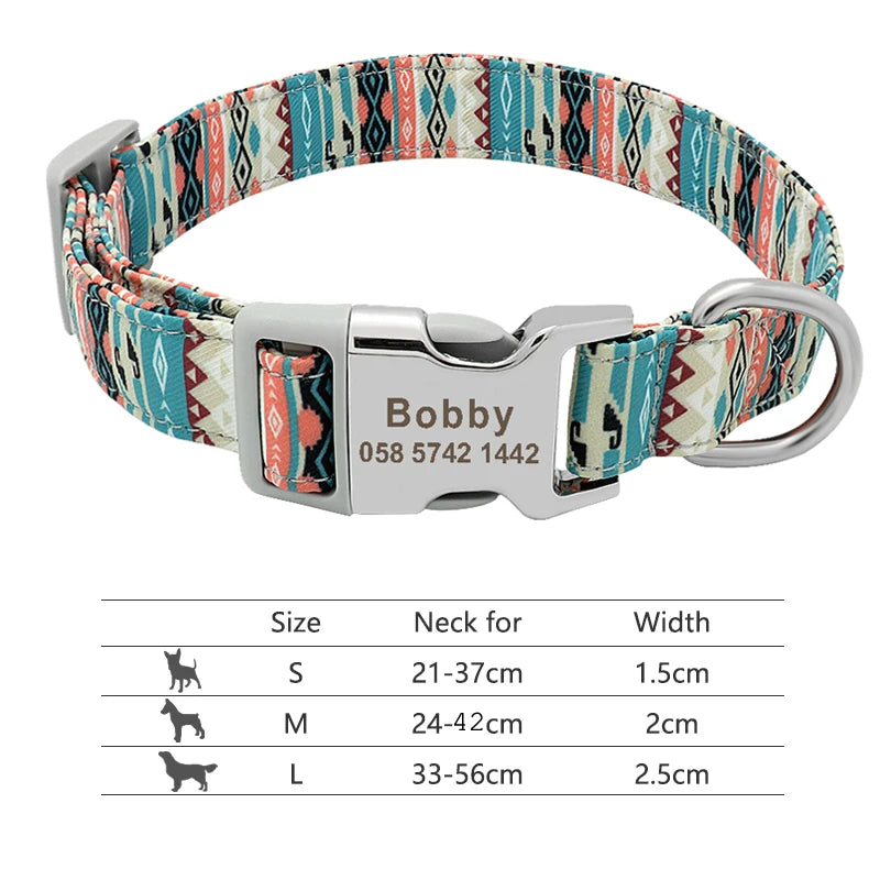 Adjustable Nylon Dog & Cat Collar – Personalized ID Collar with Engraved Name Buckle, Anti-Lost for Small, Medium & Large Pets