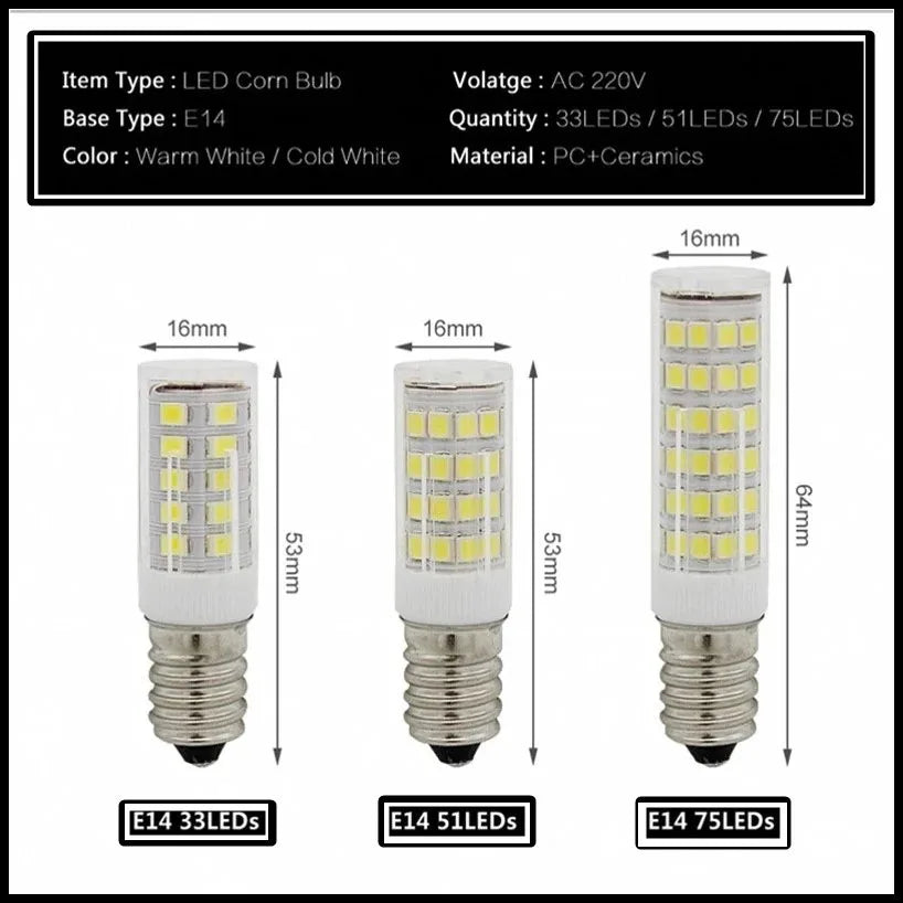 E14 Mini Corn LED Bulb – 7W/9W/12W/15W/18W 220-240V 360° Beam Angle, 2835SMD Replacement for Halogen Chandelier Lights