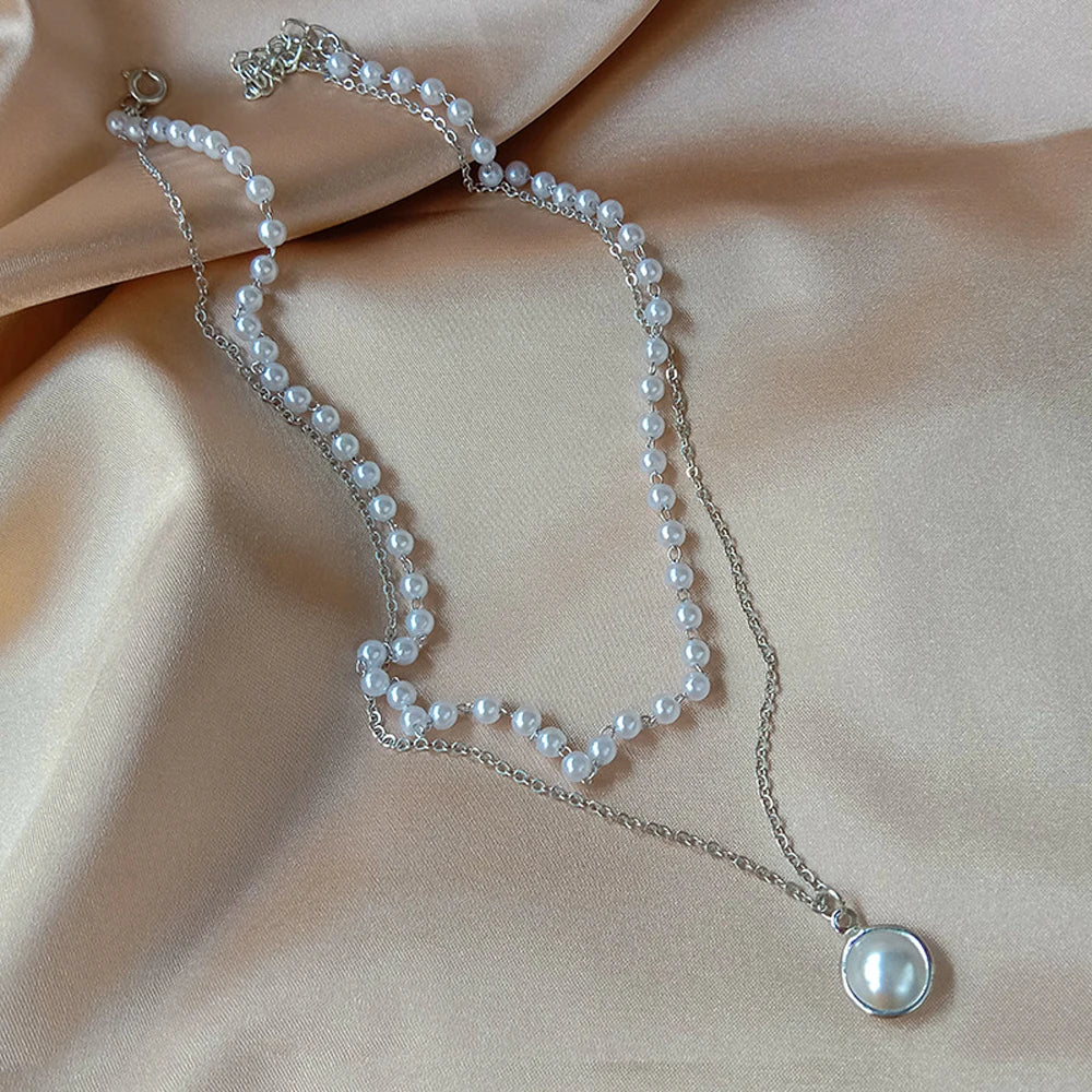 SUMENG 2024 Kpop Pearl Choker Necklace – Double Layer Pendant Jewelry Gift for Women