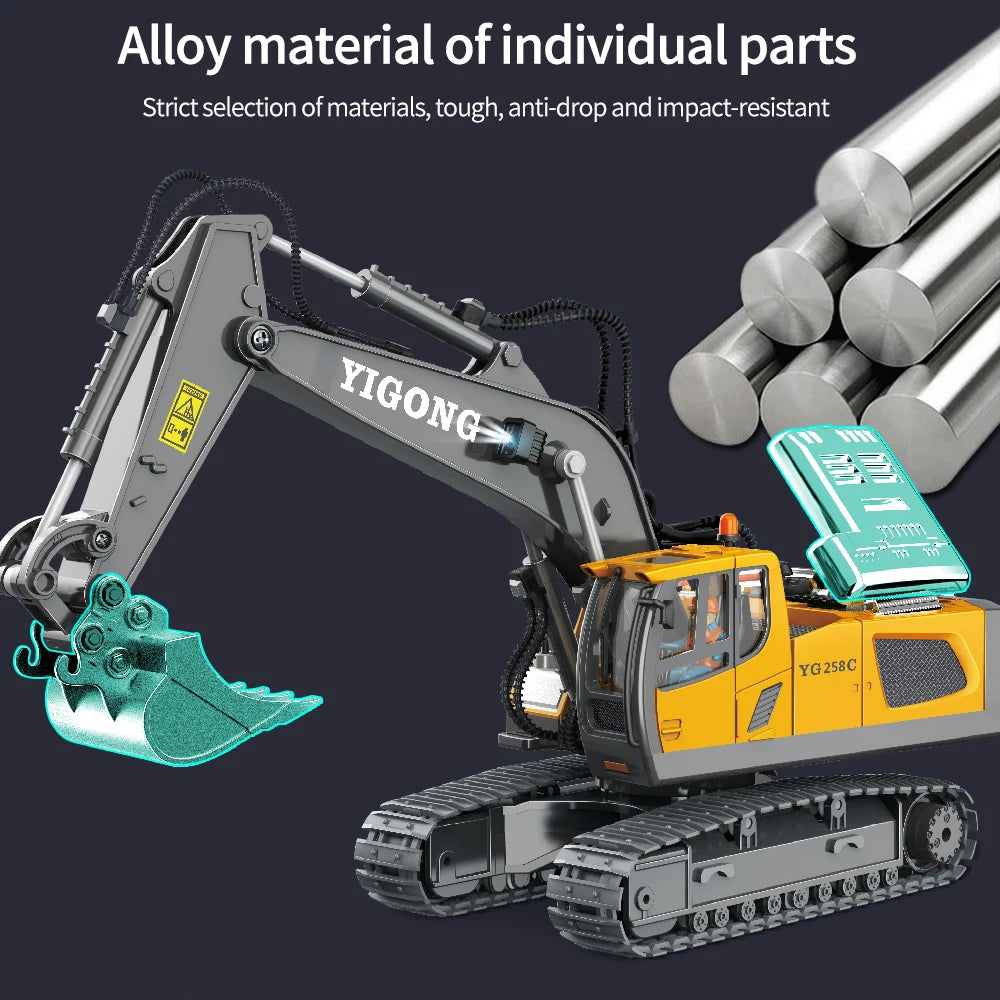 2.4G RC Excavator & Dump Truck Toy – Alloy & Plastic Construction Vehicle Model for Kids
