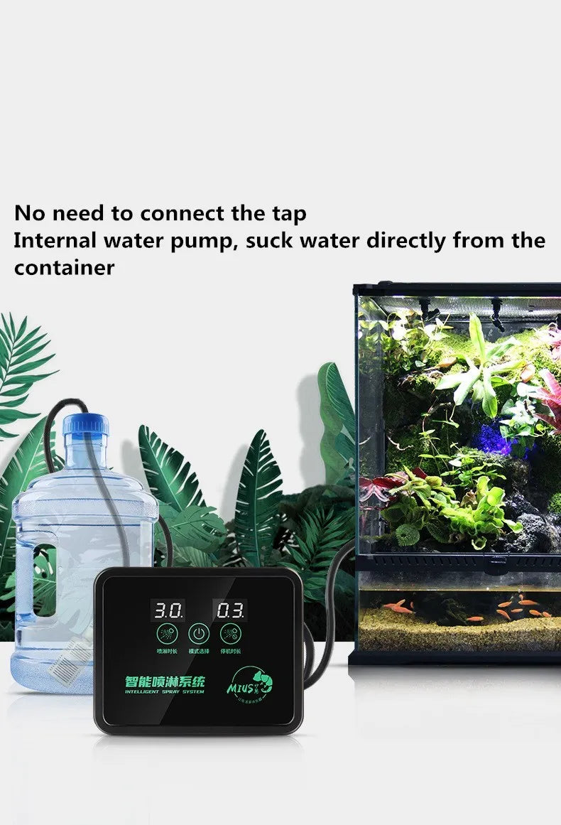 Intelligent Spray System for Reptiles – Mist Rainforest Tank Kit with Electronic Timer, Fogger & Humidifier for Terrariums