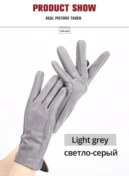 Women’s Winter Touch Gloves – 50% Genuine Leather & 50% Suede, Colorful Warm Leather Gloves