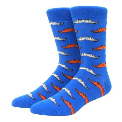 Men's Colorful Combed Cotton Jacquard Crew Socks - Striped Business Casual Dress Socks