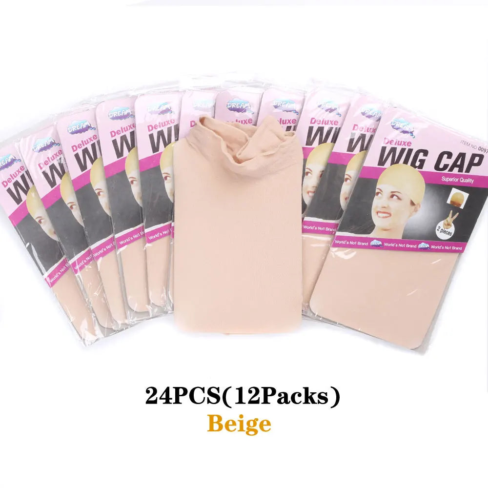 24PCS Wig Caps (12 Packs) – Stretchable Nylon Mesh Stocking Hair Nets, Breathable & Free Size for Wigs