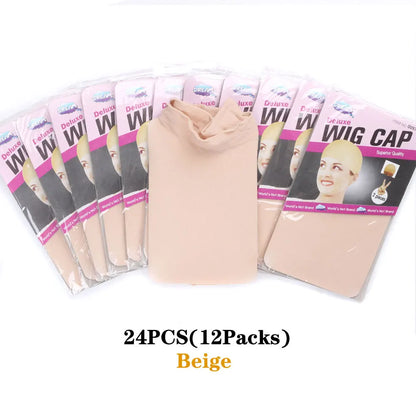 24PCS Wig Caps (12 Packs) – Stretchable Nylon Mesh Stocking Hair Nets, Breathable & Free Size for Wigs