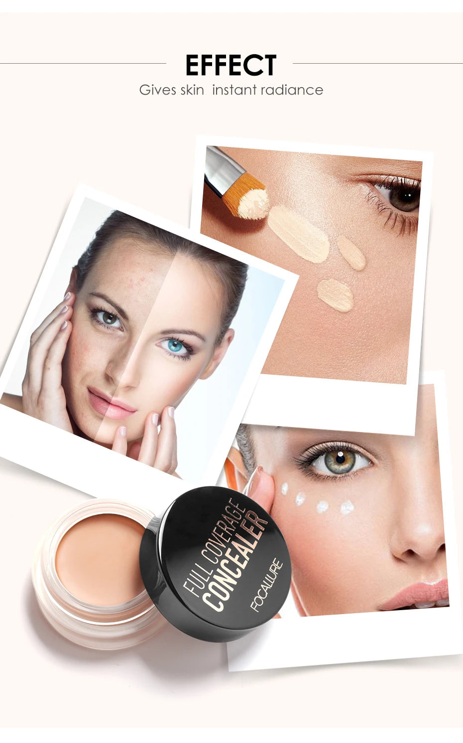 FOCALLURE Full Coverage Concealer Cream – Waterproof, Long-Lasting, Oil-Control & Lightweight Moisturizing Foundation Makeup