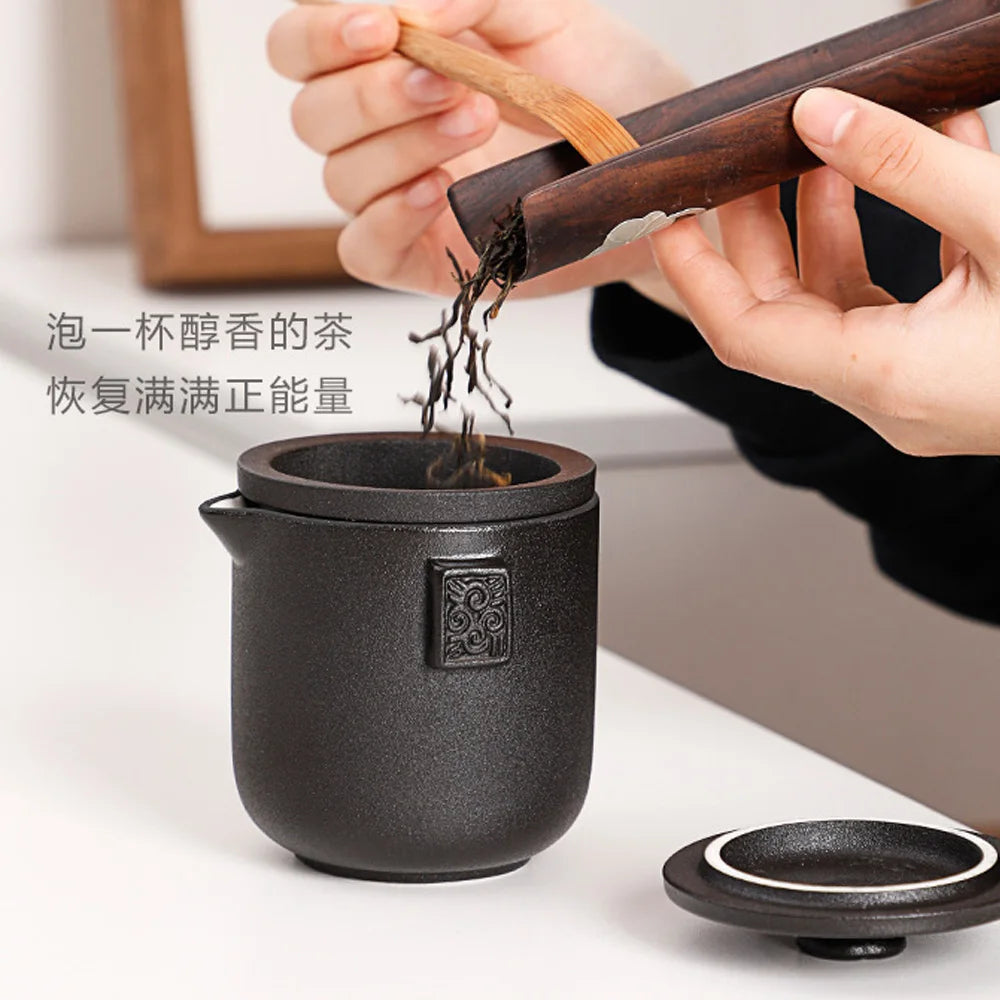 HMLOVE Ceramic Teapot Set – 1 Pot & 4 Cups Chinese Kung Fu Gaiwan with Strainers, 260ML Portable Travel Teaware Gift for Business