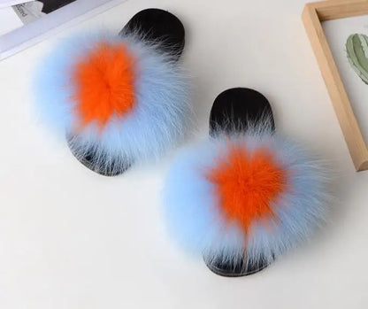 Girls’ Luxury Fluffy Fur Slippers – Warm Plush Indoor Flip Flop Slides for Women, New Arrival