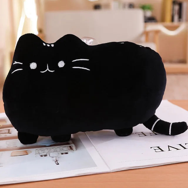 Kawaii Cat Plush Pillow - Soft Colorful Kitten Cushion Stuffed Toy in Gray, Pink & White, Cute Gift for Girlfriend