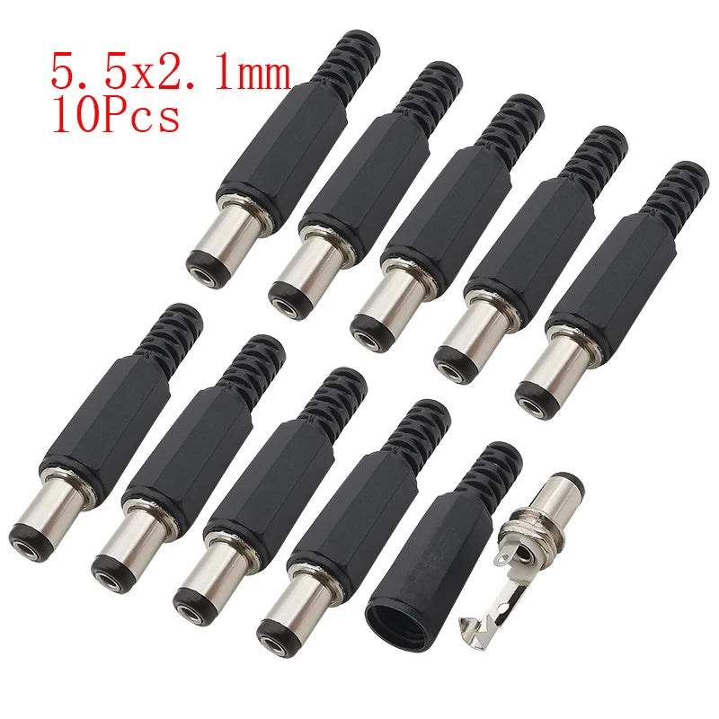 10Pcs DC Power Connectors 5.5x2.1mm & 3.5x1.3mm – Male Female Jack Socket, Nut Panel Mount DC Power Adapter Connector