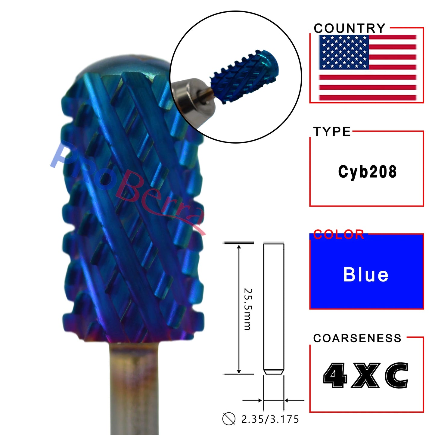 RolinStar 6.6 Large Barrel 4XC Nail Drill Bits – 7 Colors Gold, Silver, Dark Purple, Blue, Rainbow, Rose Gold Milling Tool