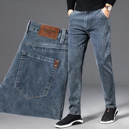ICPANS Men’s Stretch Denim Jeans – Classic Straight Fit Black Vintage Pants for Autumn & Summer, Sizes 29–40