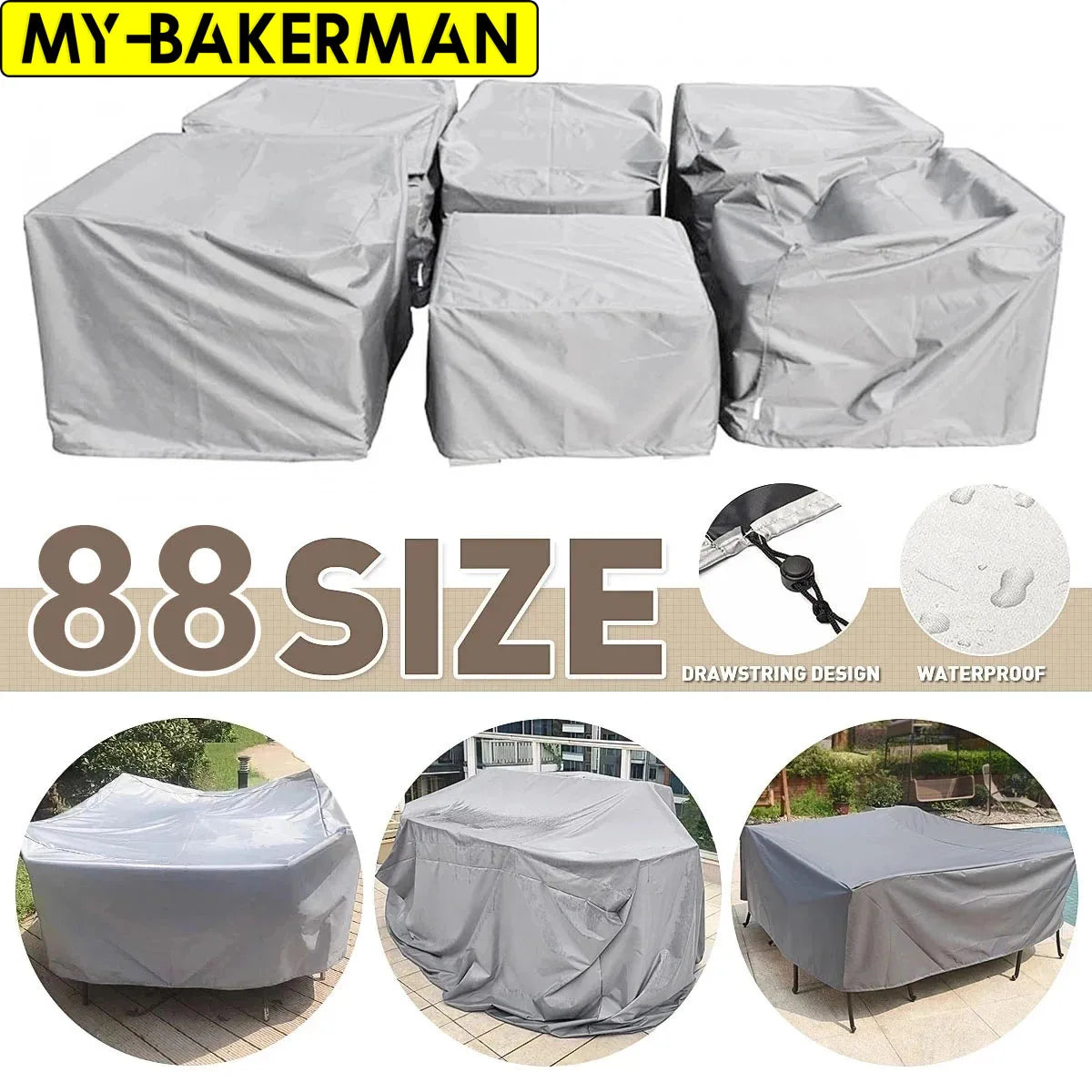 88-Size Waterproof Patio Furniture Cover – Outdoor Table & Garden Furniture Protection Cover, All-Weather Dust & Rain Resistant