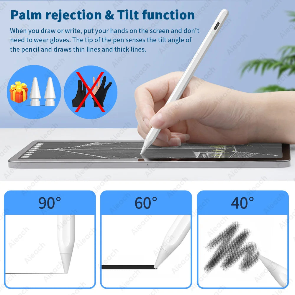 iPad Pencil with Palm Rejection and Tilt - Compatible with Apple Pencil 2 and 1, Fits iPad Pro 11/12.9, Air 4/5, Mini 5/6, iPad 7/8/9/10th (2018-2023)