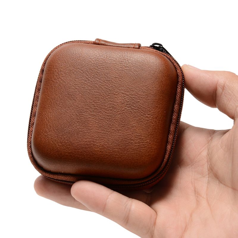 Leather USB Data Cable & Earphone Storage Bag – Mini Portable Zipper Headphone Case and Earbuds Pouch