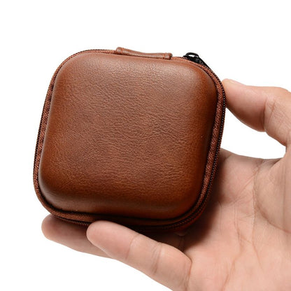 Leather USB Data Cable & Earphone Storage Bag – Mini Portable Zipper Headphone Case and Earbuds Pouch