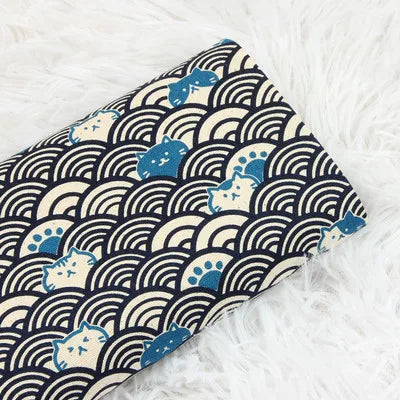 Half Yard Thick Cotton Fabric — Soft Breeze Cat Curve Print, 100% Cotton DIY Bag & Craft Material CR-389
