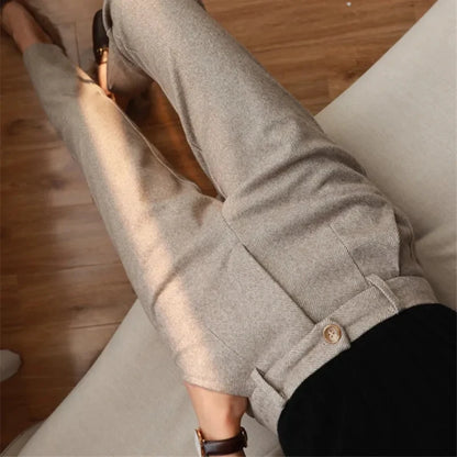 Woolen Harem Pants for Women - High Waisted Casual Pencil Trousers for Autumn/Winter 2024, Perfect for Office and Everyday Wear