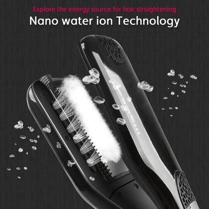Professional Hair Straightener – Dual Voltage Titanium Curling Iron, Steam Flat Iron & Hot Hair Comb with Wide Plates