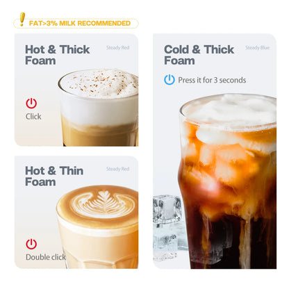 HiBREW Milk Frother M1A – Fully Automatic Cold/Hot Frothing Foamer and Chocolate Mixer, Cool Touch Latte and Cappuccino Warmer