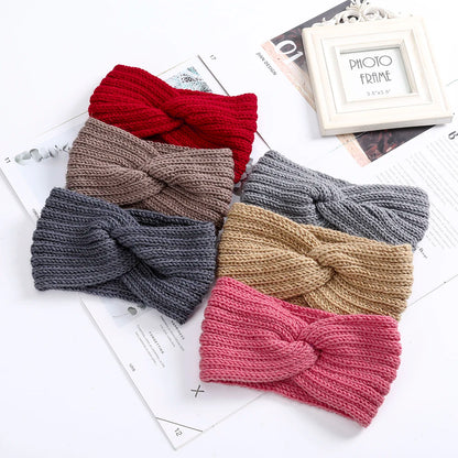 Women's Solid Color Knitted Headband – Elastic Twisted Turban Headwrap, Winter Hair Band for Girls, Fashion Hair Accessories