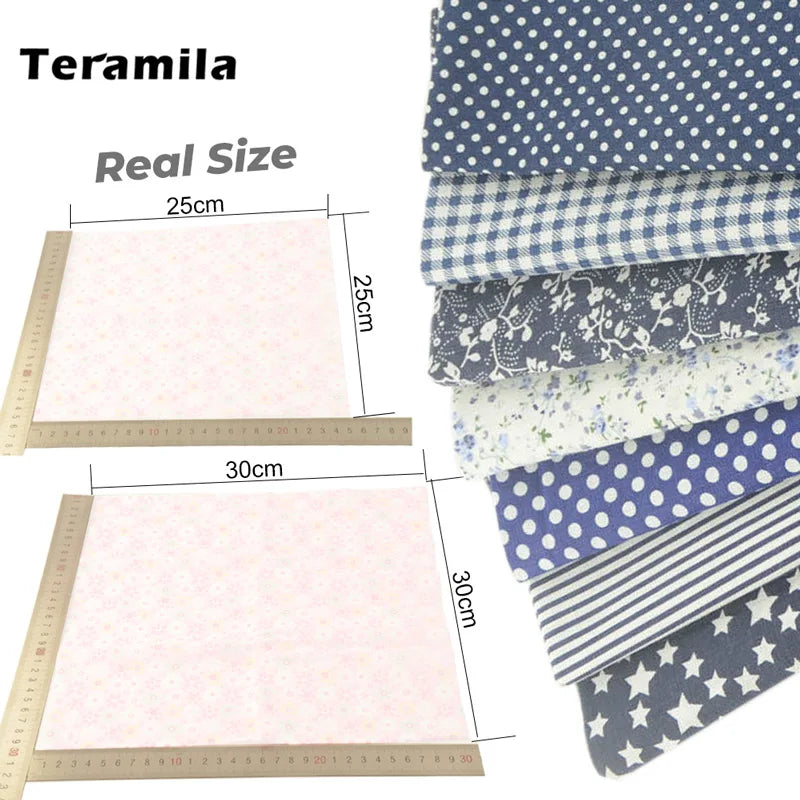 Teramila 7/8 Pcs Patchwork Quilt Fabrics Set - 30x30cm/25x25cm Cotton Sewing Cloth for Needlework and Handmade Projects