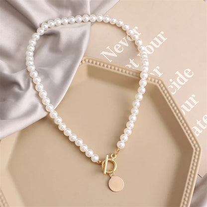 Vintage Pearl Choker Necklace for Women - Wedding Coin Lock Pendant Chain Jewelry & Party Gift