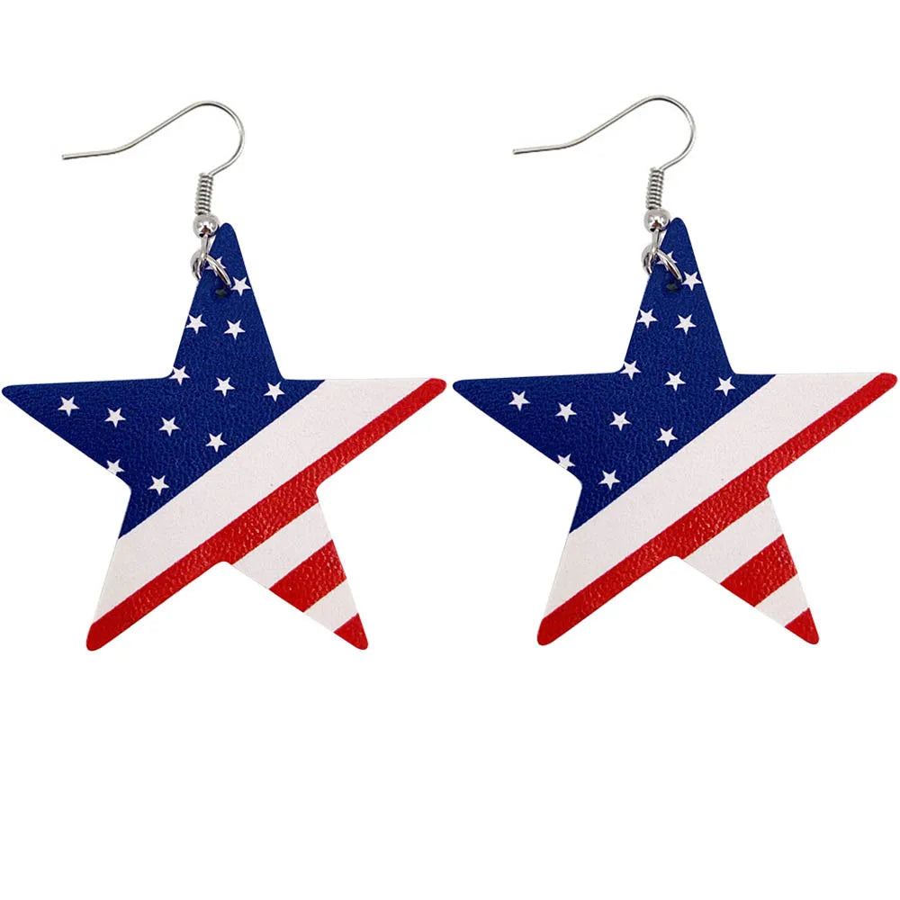 American Flag Leather Earrings - Star Stripe Teardrop Statement Jewelry for Independence Day & Patriotic Style