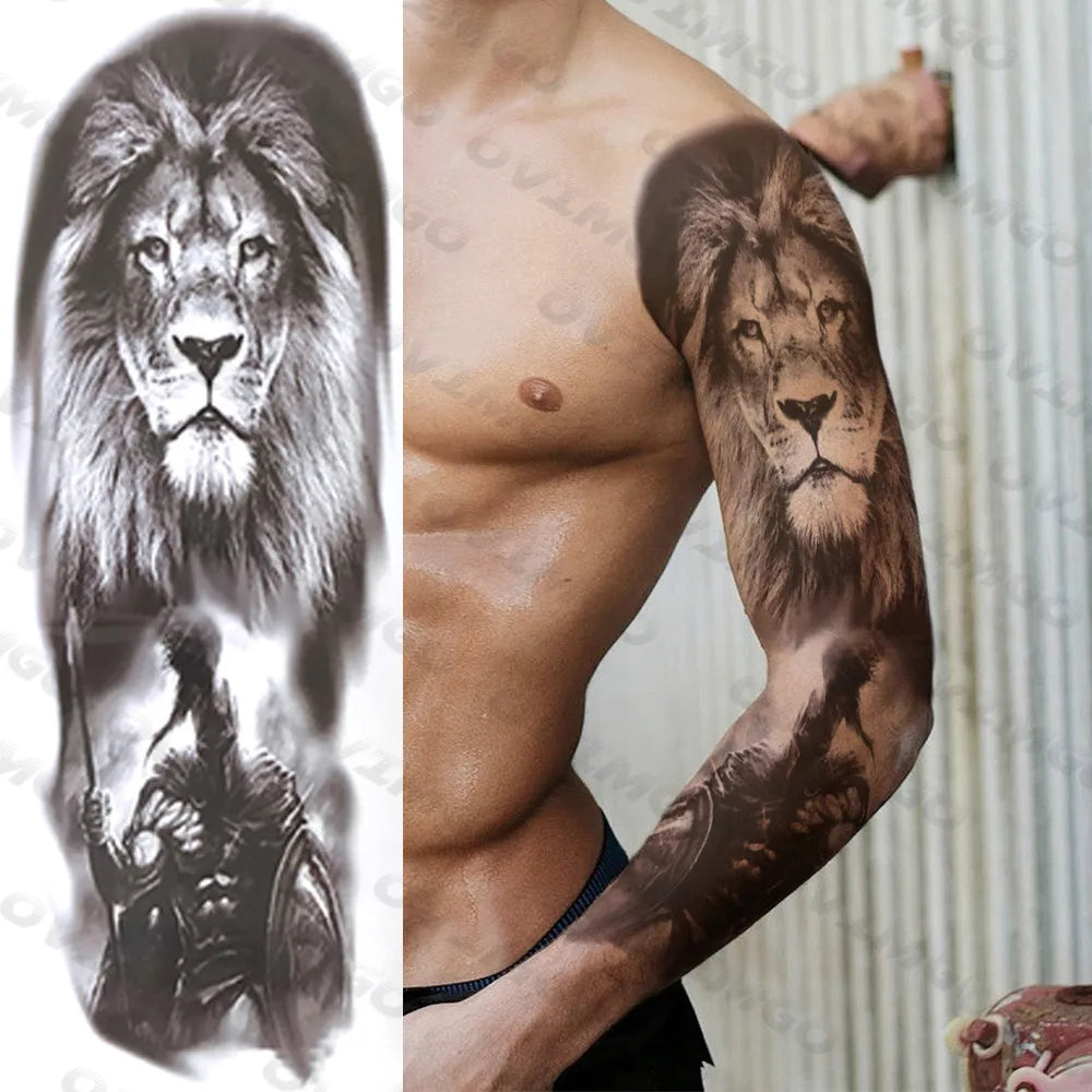 Temporary Tattoo Sleeve - Realistic Full Arm Skull Angel Maori Design Tattoo Sticker for Men & Women