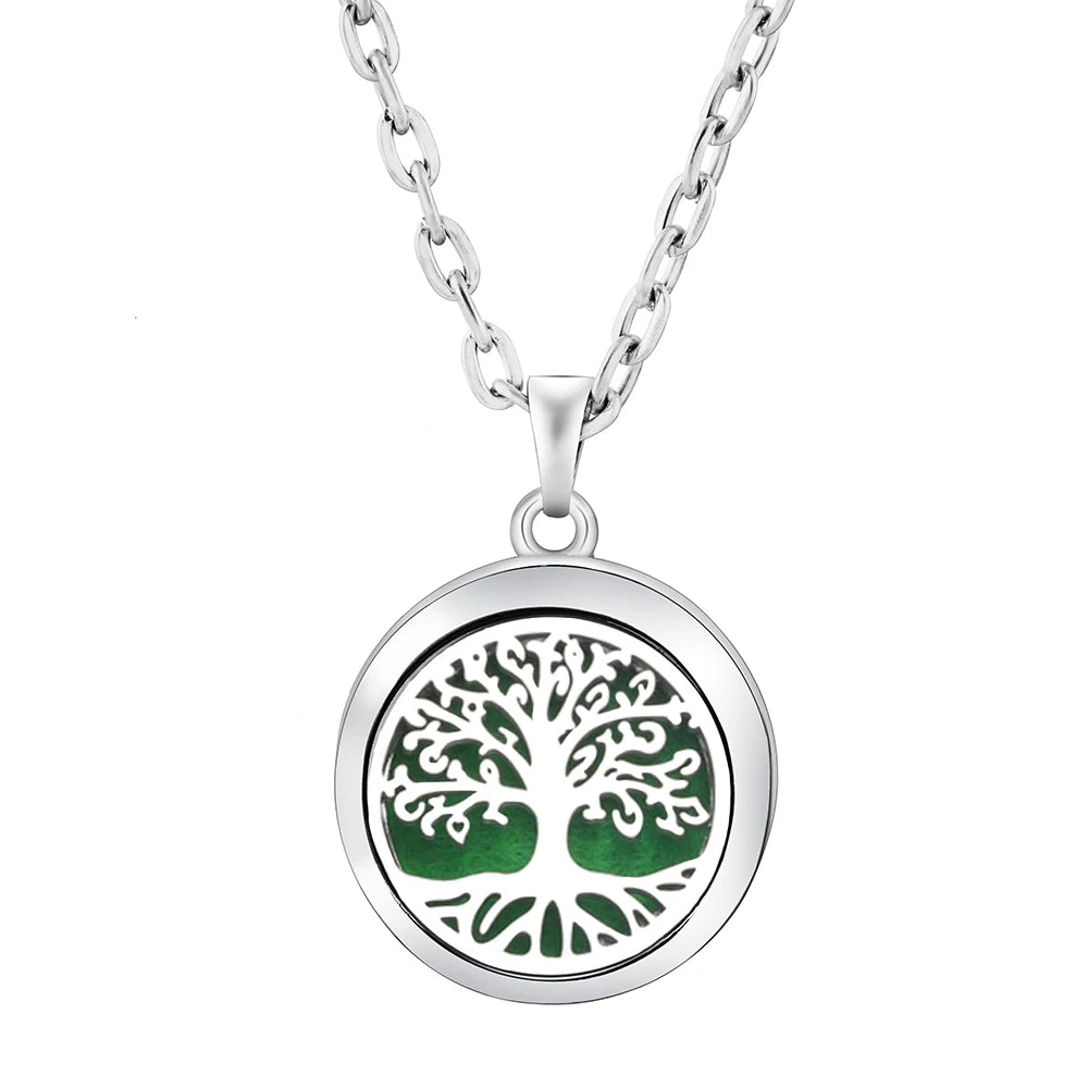 Stainless Steel Tree of Life Aromatherapy Necklace – Essential Oil Diffuser Pendant for Women