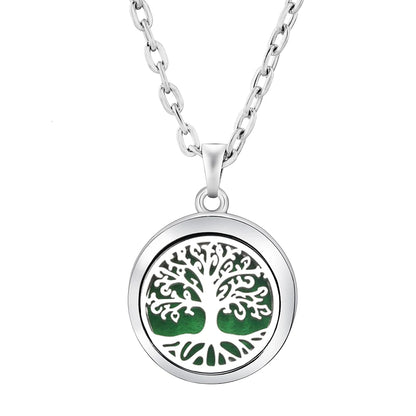 Stainless Steel Tree of Life Aromatherapy Necklace – Essential Oil Diffuser Pendant for Women