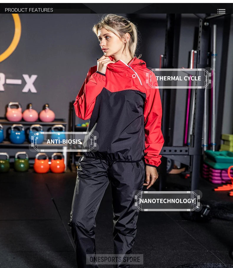 Unisex Sauna Suit — Women's & Men's Gym Clothing Set with Pullover Hoodie for Running, Fitness, Weight Loss & Sweating