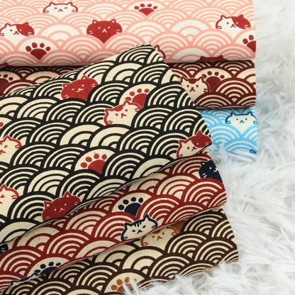 Half Yard Thick Cotton Fabric — Soft Breeze Cat Curve Print, 100% Cotton DIY Bag & Craft Material CR-389