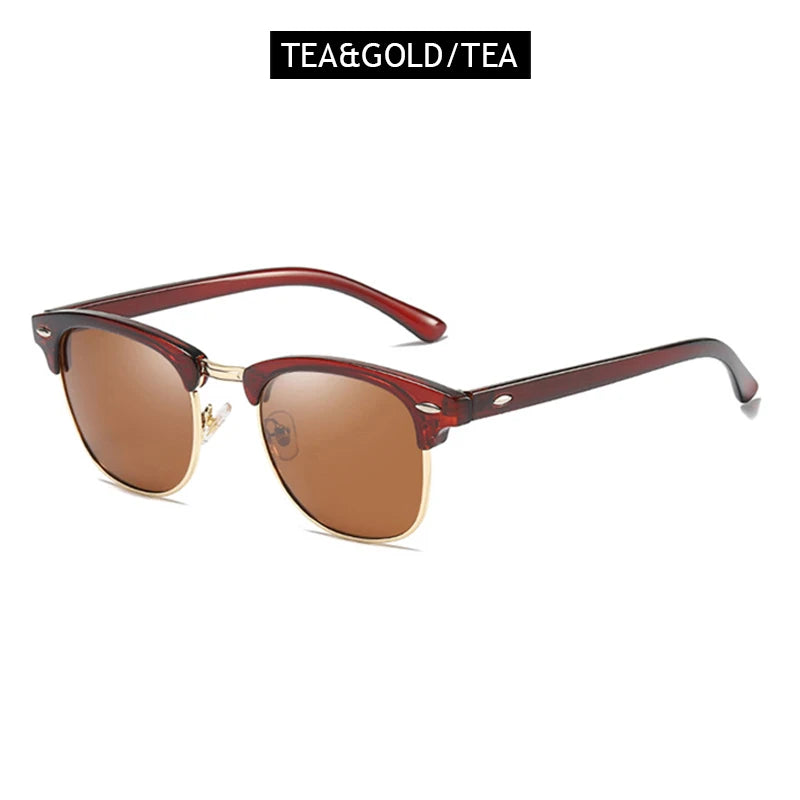 Classic Half Frame Polarized Sunglasses – Retro Rivet Design for Men & Women, Anti-Glare Black Travelling Shades