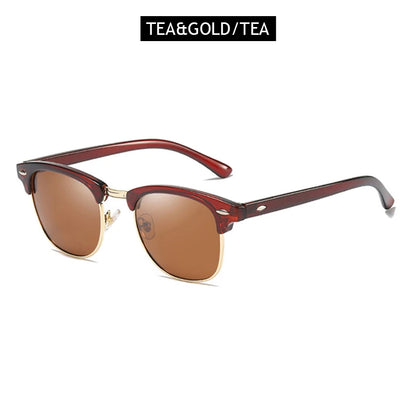 Classic Half Frame Polarized Sunglasses – Retro Rivet Design for Men & Women, Anti-Glare Black Travelling Shades