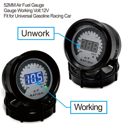 52mm Digital Air Fuel Ratio Gauge — AFR Display with Narrowband O2 Oxygen Sensor 0258006028, Smoked Car Gauge for Gasoline Engines, 12V