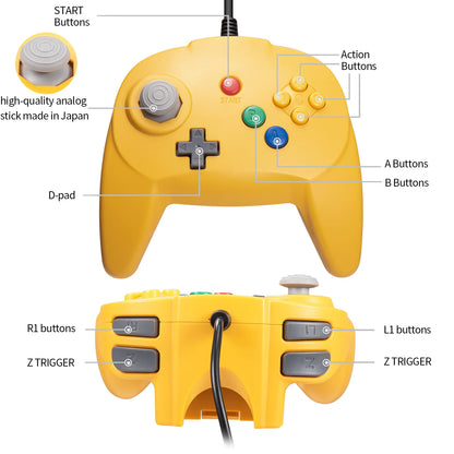 [New Version] 2-Pack N64 Mini Gamepad – Plug & Play Joystick for Nintendo 64 Console (Japan Design)