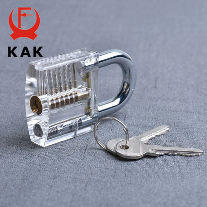 KAK Transparent Practice Lock Set - Cutaway Padlock Training Kit with Key Extractor Locksmith Tools