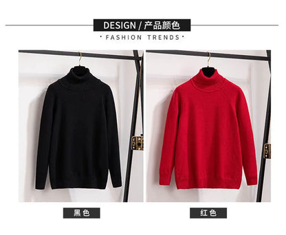 Plus Size 170Kg Women's Turtleneck Knitted Sweater – Loose Fit Pullover, Bust 160cm, Black/Red, 5XL-10XL